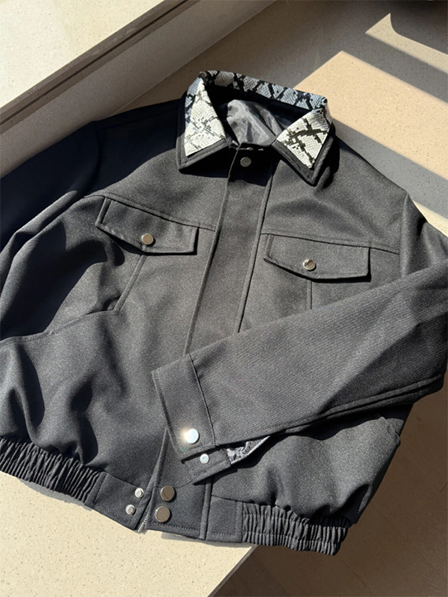 

Bla Python Print Workwear Jaet Men's ort Sle Collar Outerwear Harlan Autumn Trendy American Brand Loose Fit Youth Dai...