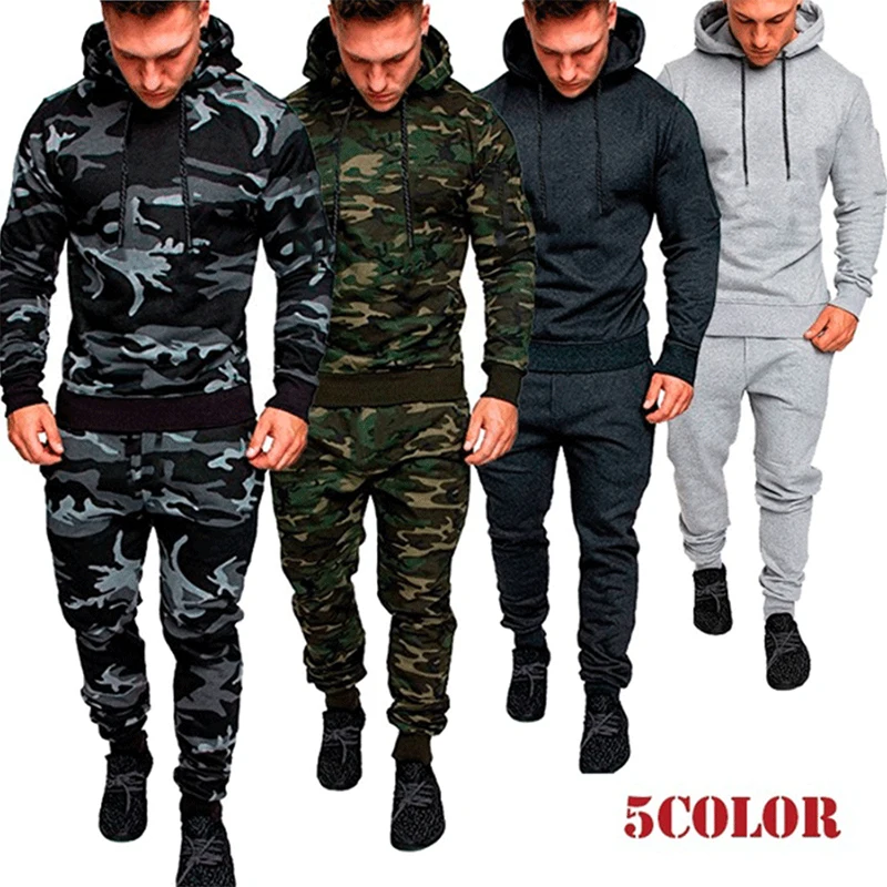 

2024 Men's Clothing Fashion Tracksuits Sports Wear Camo Jogging Suits Hooded Tracksuit Set Clothes Hoodies+Sweatpants SweatSuits