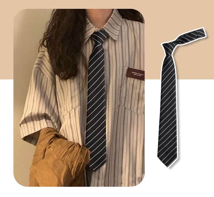 Koreanischer Stil Elegante Krawatten für Herren Geschenke Top-Kleidungszubehör Hochzeit Schwarz Grau Gestreift JK Damen Kragen Schmale Halsfliege – Detail 1