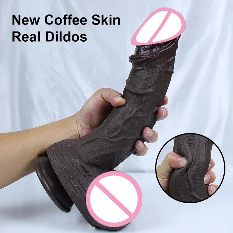 New Realistic Dildo Soft Coffee Skin Silicone Penis Glans With Powerful Suction Cup Anal Sex Toys For Woman Vaginal Hot Dick XXL