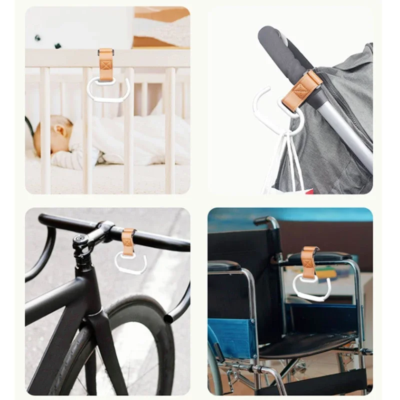 Baby 2Pcs Leather Cart Hooks Stroller Hook Rotate 360 Degrees Multifunctional Leather Hooks for Bags Stroller Accessories