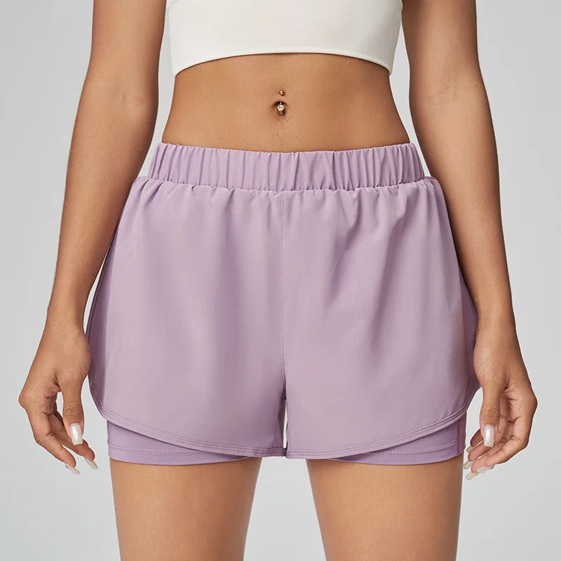 

Women New Yoga Shorts with Built in Liner Anti Exposure Pockets Running Gym Quick Dry Naked Feeling Workout Shorts