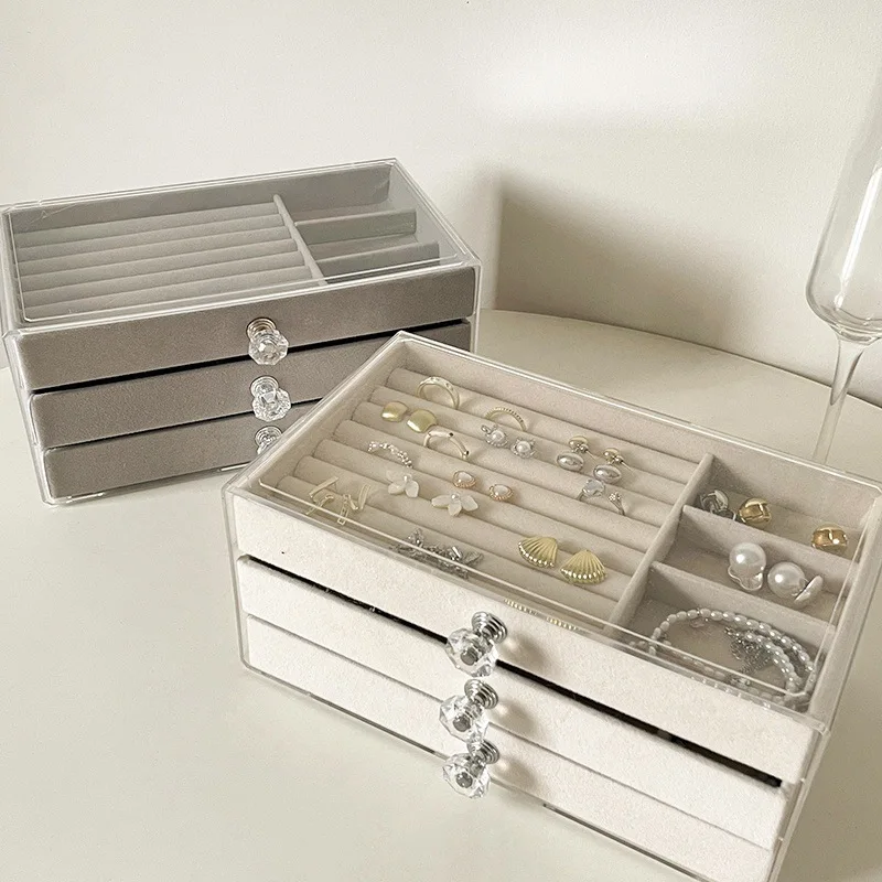 

Luxurious Multi-Layer Anti-Oxidation Jewelry Box Earring Stud Necklace Bracelet Storage Box Velvet Material Luxury Style