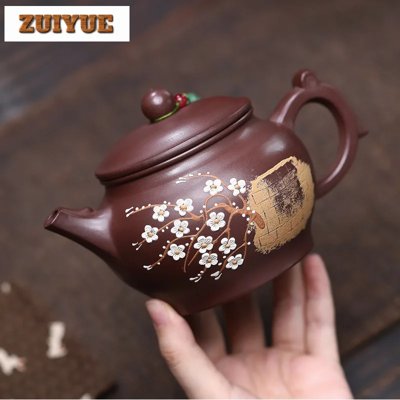 

340ml Yixing Purple Clay Teapots Handmade Clay Drawing Ruyi Pot Raw Ore Purple Mud Tea Infuser Kettle With Strainer Zisha Teaset