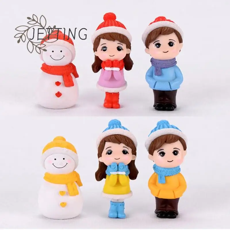 1pair Lovers Snowman Couple Statue Resin Craftwork Garden Miniature Micro Landscape Festival Atmosphere Maison Christmas Statue