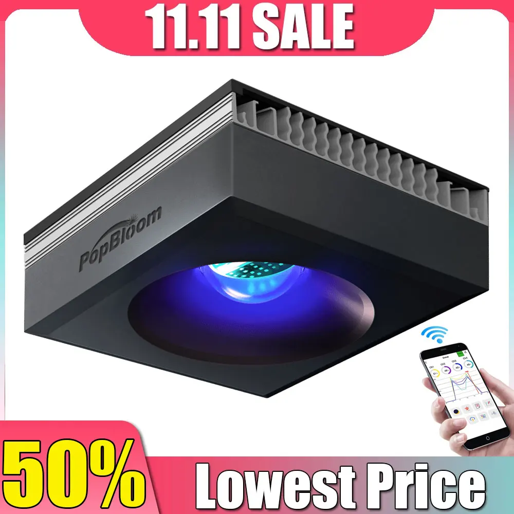 PopBloom RL90 Marine Aquarium Light, WiFi Program Led Aquarium Lamp for Reef Coral SPS/LPS Growth Fish Tank Light, Sunrise_set