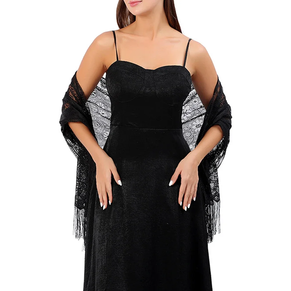 New Women Lace Wedding Hollow Out Wrap Shawl Tulle Sheer Bridesmaid Evening Long Shawl Scarf Proms Ladies Party Tassels Shawl
