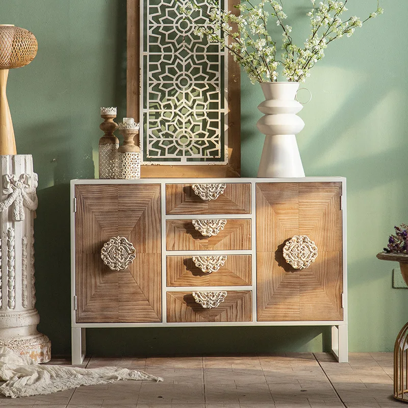 

American retro restaurant furniture storage cabinet carved Internet celebrity bed and breakfast hotel large capacity storage