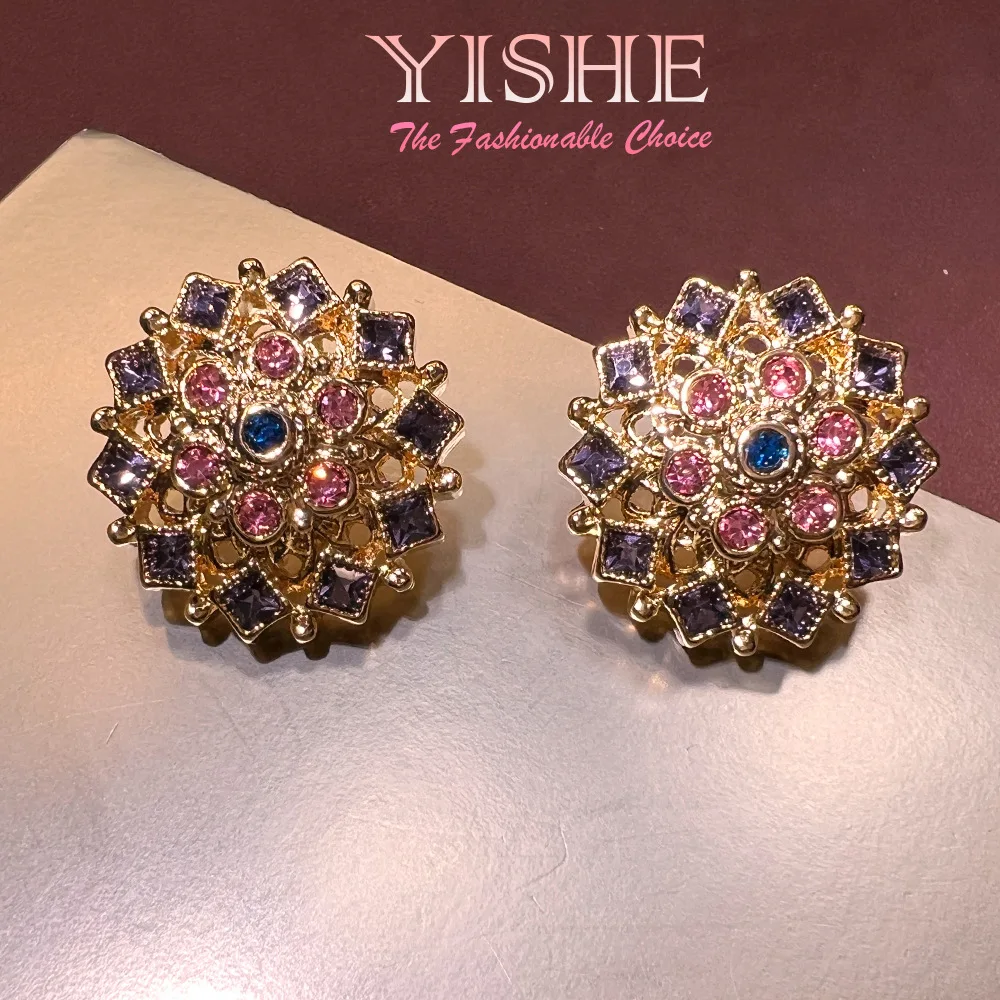 

Винтажные многослойные серьги-гвоздики с цветочным узором и бриллиантами, 18K, с зеркальной полировкой, позолоченные, среднего размера, в антикварном стиле