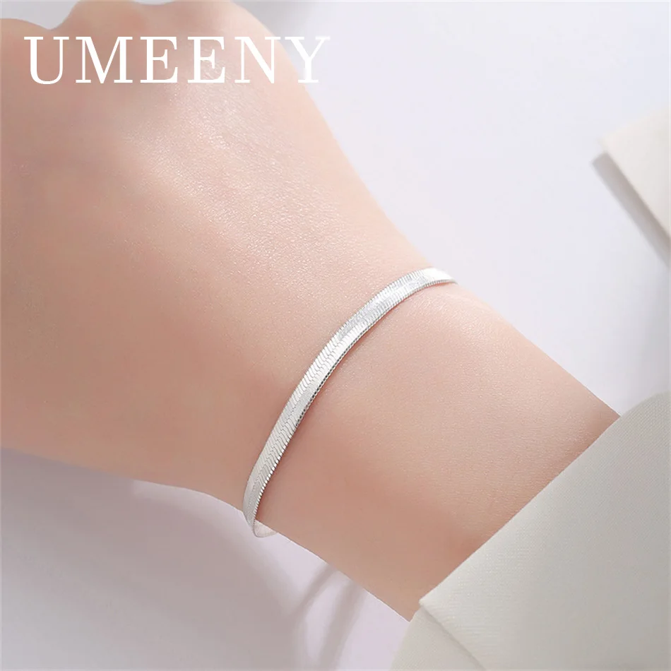 

New 925 Sterling Silver 4MM 8 Inches Flat Blade Chain Bracelet For Fashion Charm Wedding Party Gift Jewelry