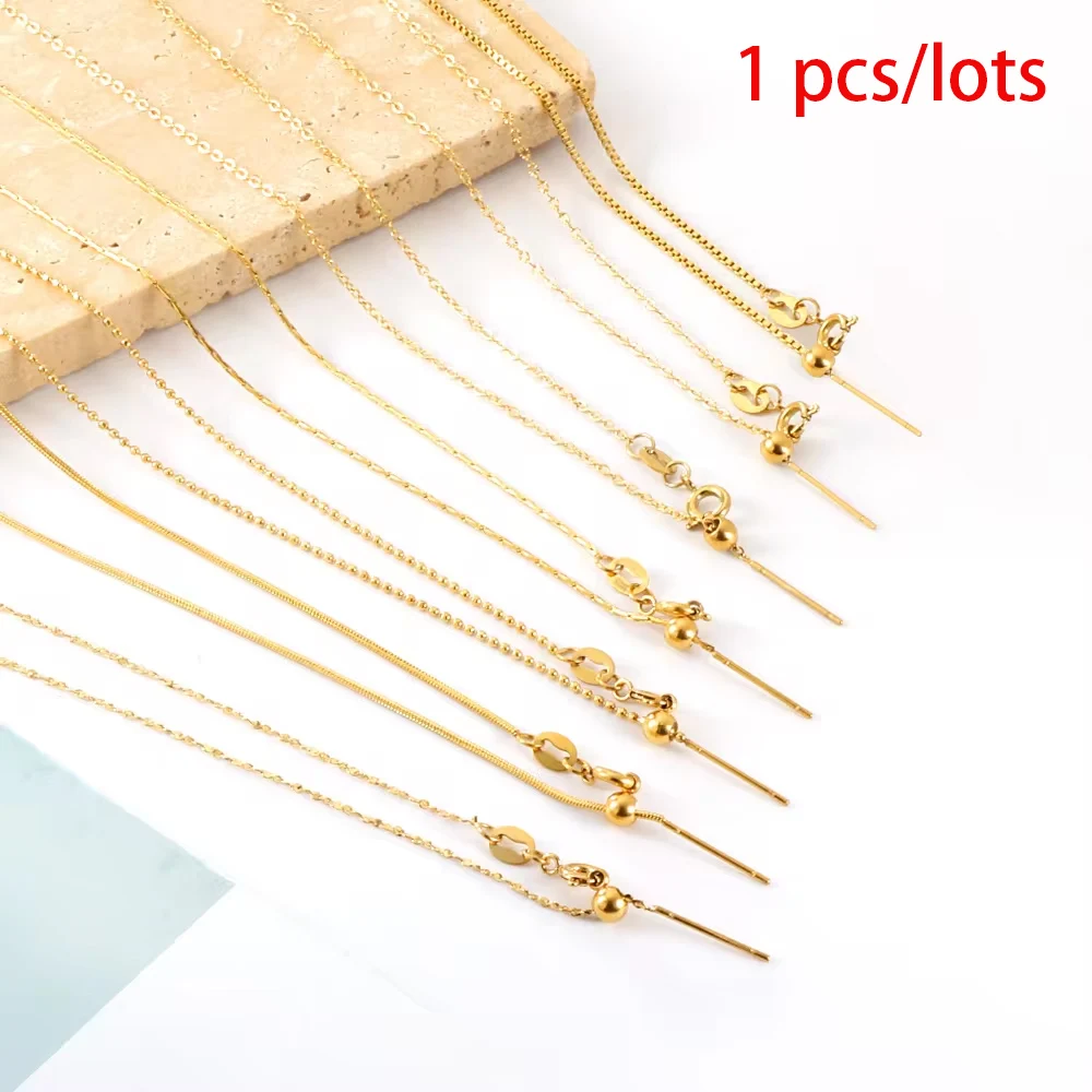 ASON New Gold Color Beads Sliding Clasp Chain For Women Choker Simple Needle Jewelry Making Diy Accessories Clavicle Chains