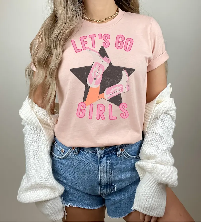 Let's Go Girls Child Shirt Graphic Young Cowgirl Shirt Kids Country Fashion Short Sleeve Top Tees 100% cctton Fashion Streetwear