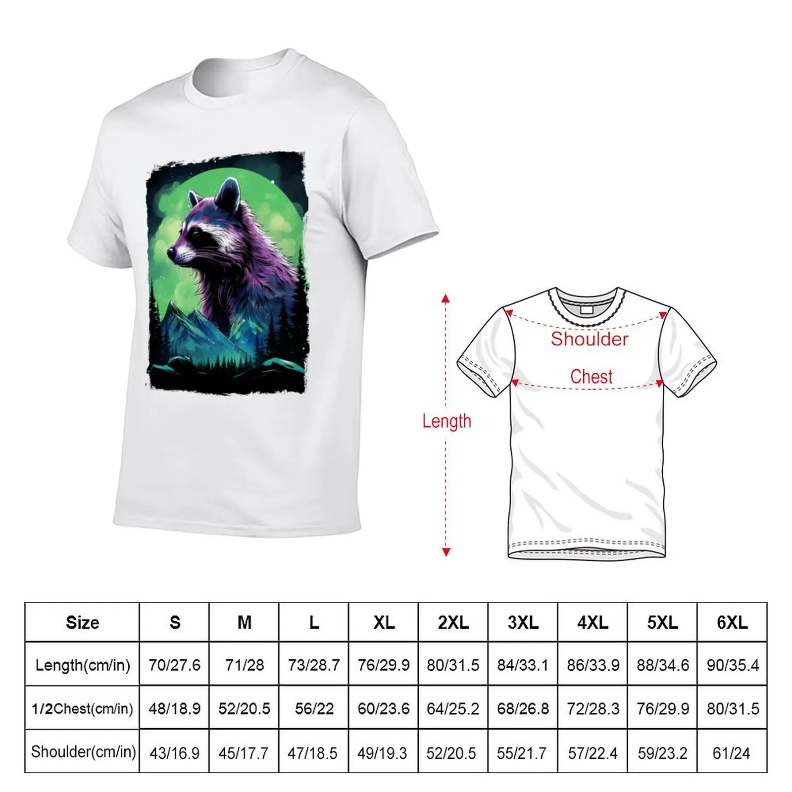 New Raccoon Under Northern Light Aurora Borealis Scenery Mountains Rivers Trees T-Shirt T-shirt for a boy mens clothes