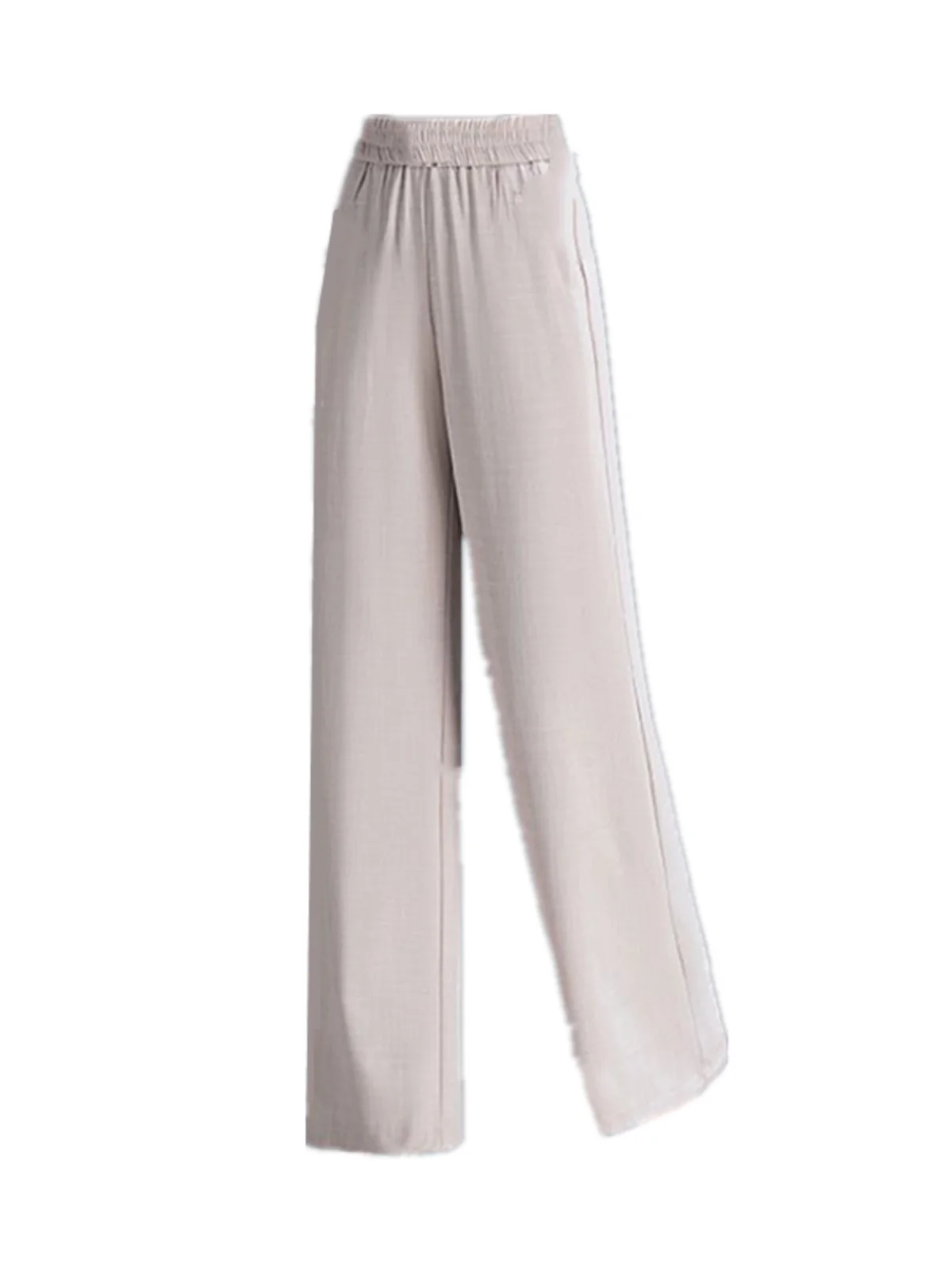 아이스 실크 플리츠 헴프 여성 캐주얼 팬츠 하이웨이스트 스트레이트 레그 나인 포인트 여름 신상 루즈 하란 캐주얼 팬츠