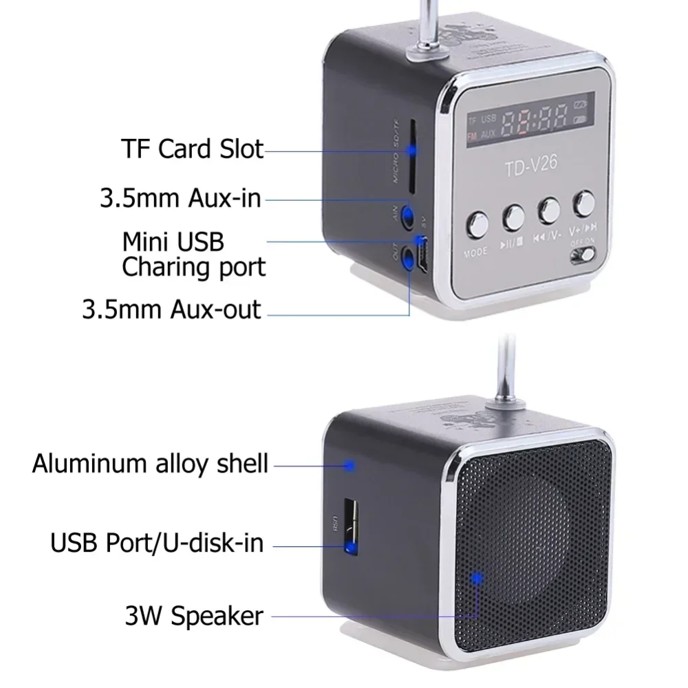 

TD-V26 Mini Portable Sound Speaker TF Card Bluetooth Speakers speaker bluetooth FM Radio AUX Stereo Music Player