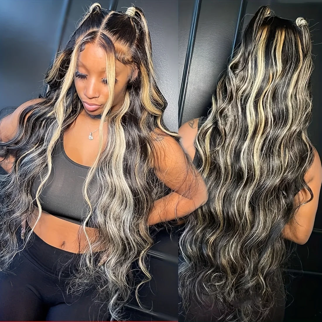 Women'S 13x4 HD Lace Front Wig Human Hair - Ombre Blonde to Black with Pre-Plucked Hair,  Body Wave Natural Looking Wig, 1B/27# Light Brown to Blonde Highlights, Invisible Daily Wear & Holiday Styling
