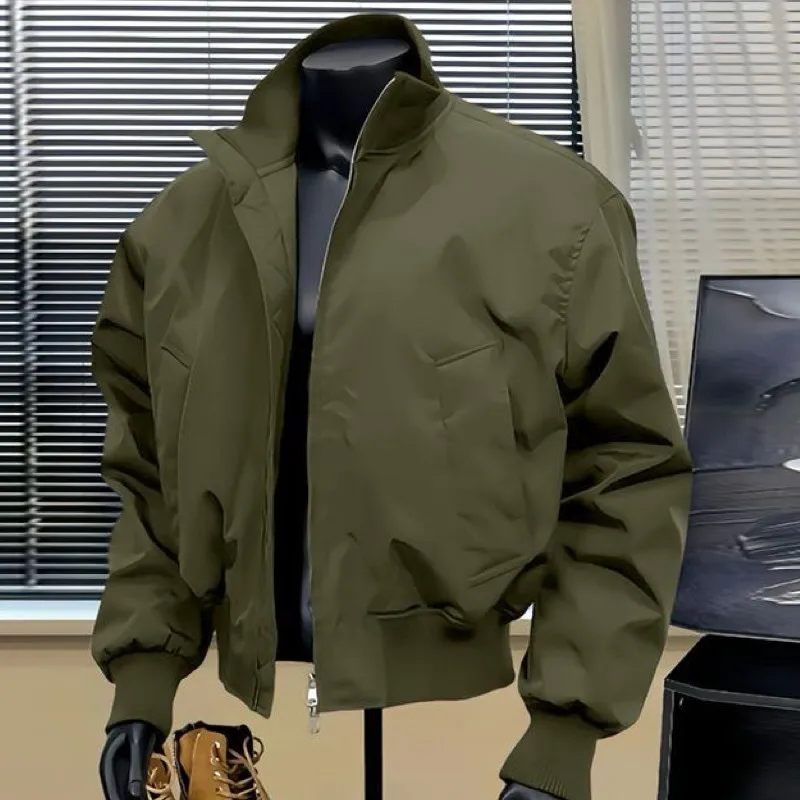 Long Sleeve Zipper Jacket Stand Collar Loose Fit Pilot Style Windproof Short American Retro Workwear Baseball Uniform Trendy
