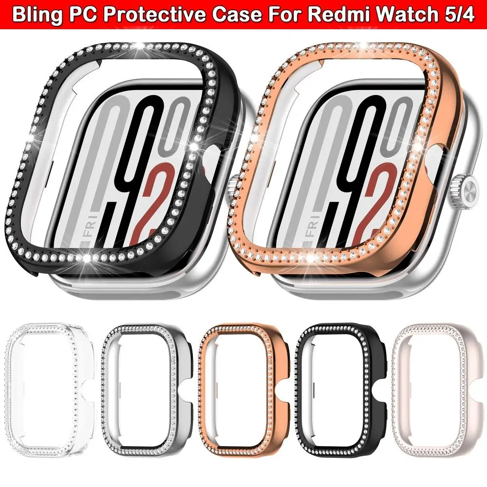 PC Protective Case Diamond Crystal Bling Watch Bumper Anti-Scratch Screen Protector for Redmi Watch 5/4 Smart Watch Accessories
