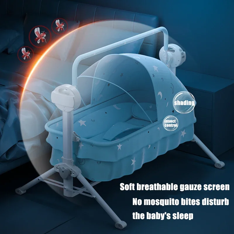Dobrável berço portátil para bebês, berço de balanço, berço com 3 velocidades, 3 sincronismo