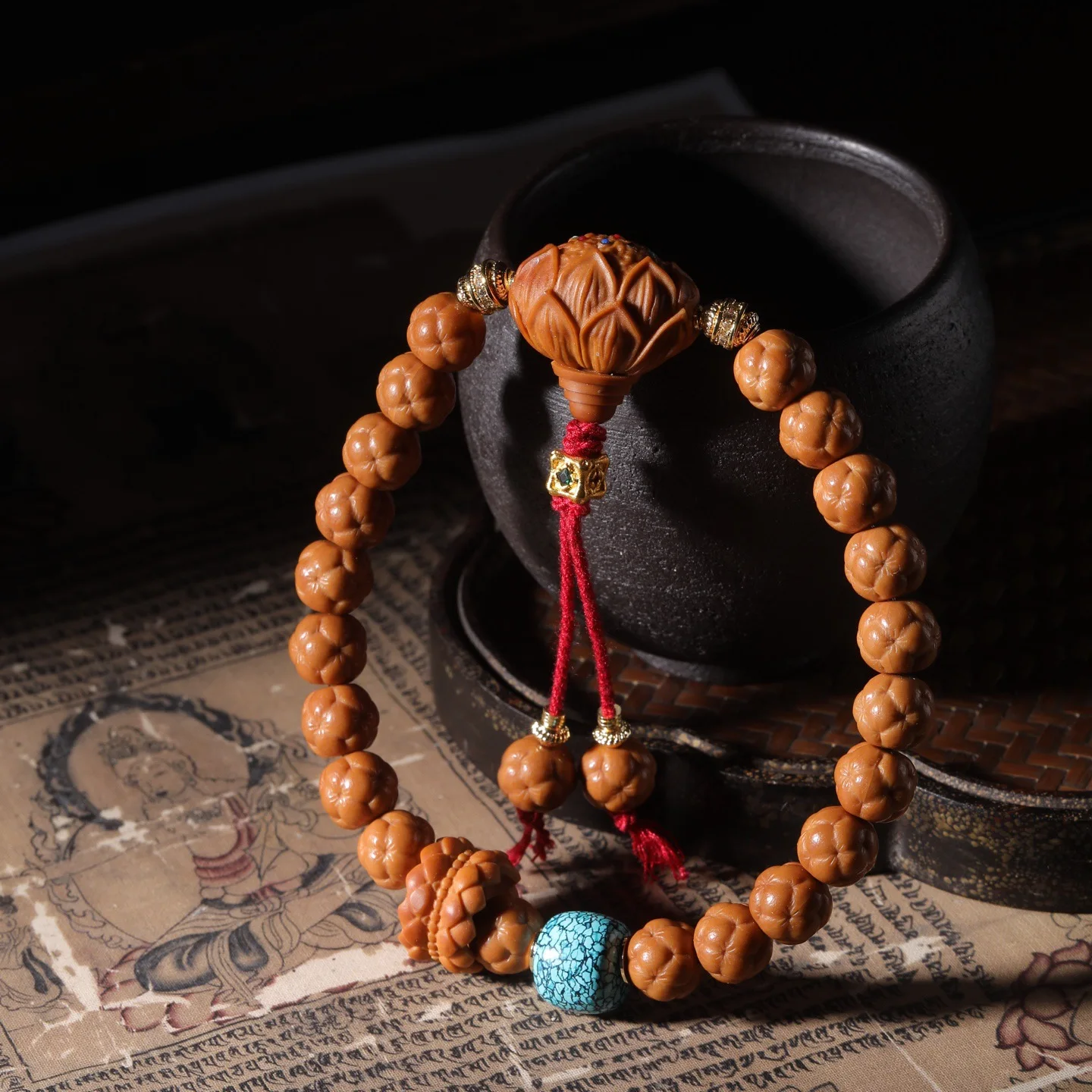 Carved Old Barrel Beads Jingbaleng Wuxiang Cheese Smooth Beads Original Seed Monkey Head Bracelet for Prayer and Luck Gifts