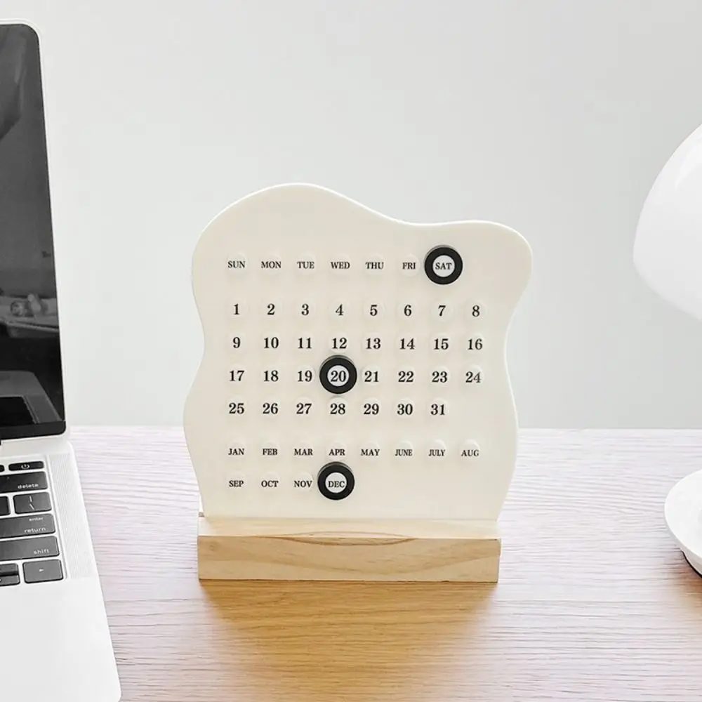 Creative Manual Perpetual Calendar 3 Rings Month Date Display Wooden Desk Calendar DIY Time Perpetual Detachable
