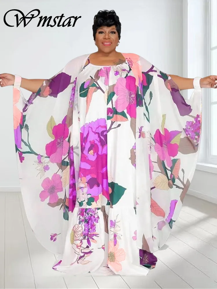 

Wmstar Plus Size Dress Sets Women Summer 2023 Slip Floral Dress and Coat Summer Holiday Long Matching Set Wholesale Dropshiping