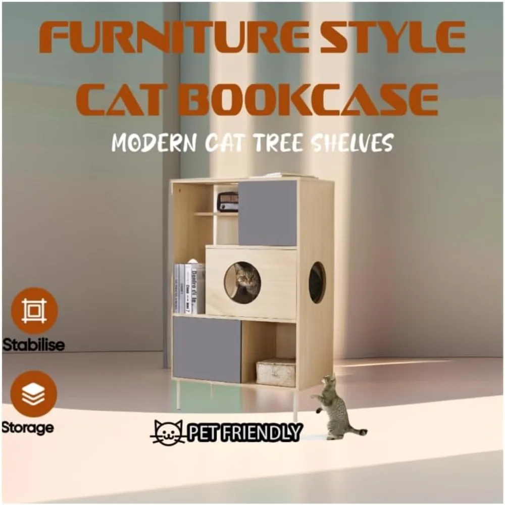 Torre per albero da arrampicata per gatti da interni - Albero per gatti moderno in legno multistrato con tiragraffi per gatti