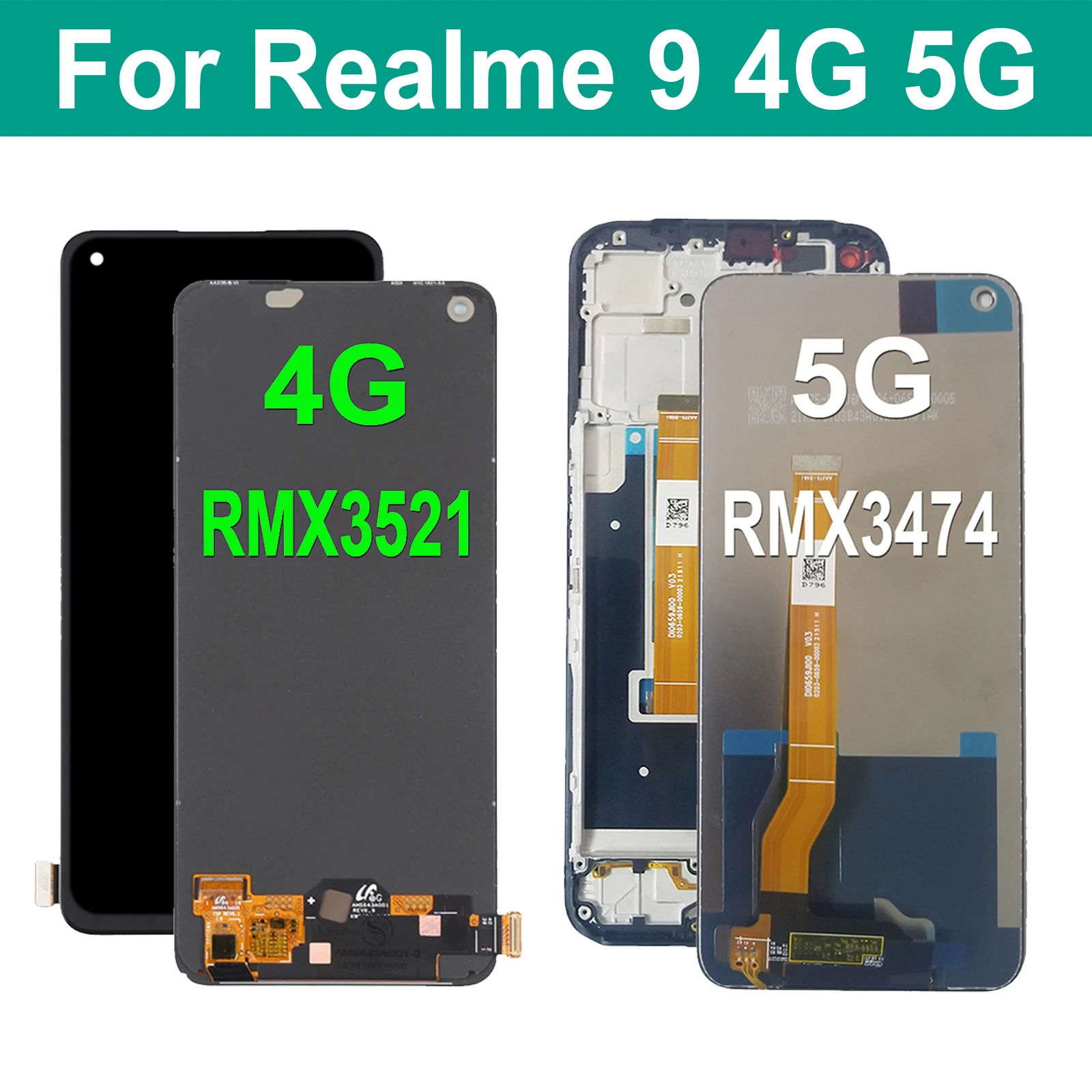 

AMOLED For Realme 9 4G 5G RMX3521 RMX3474 LCD Display Touch Screen Digitizer Assembly