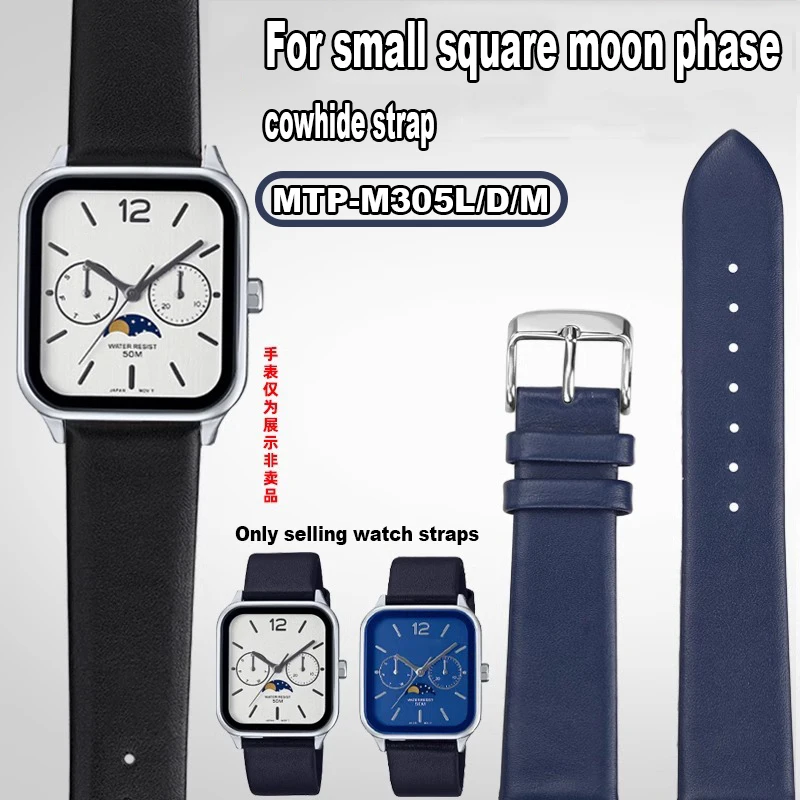 For Casio Small Square Moon phase MTP-M305 MTP-M300m/M300D 1183 V006 genuine leather Watch strap 20mm Black Cowhide Watch band