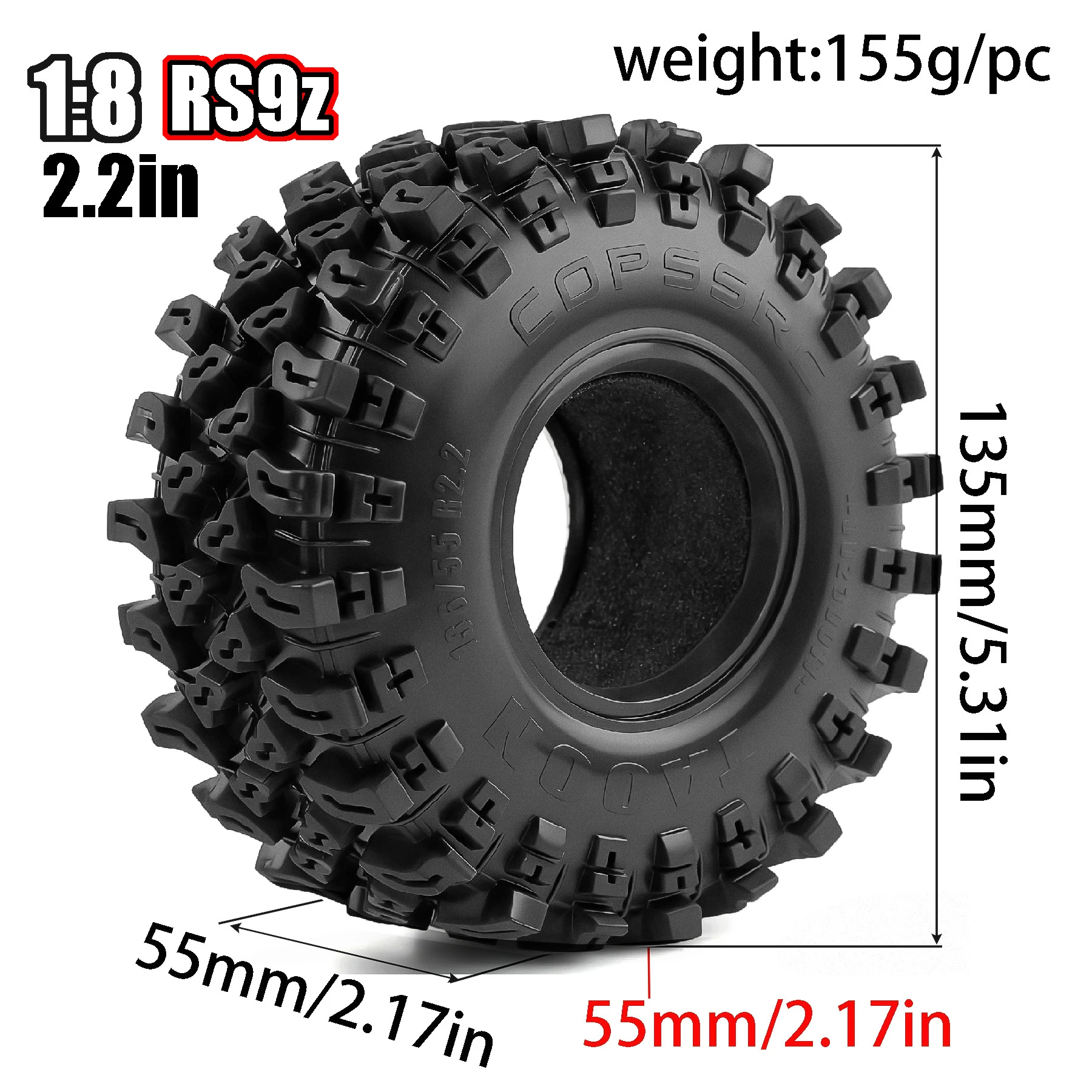 2.2'' Crawler Rubber Tires for 2.2'' Beadlock Wheels 1/10 1/8 Crawler Car SCX10 90047 D90 TF2 CC01 TRX4 TRX6 Redcat Racing TC8
