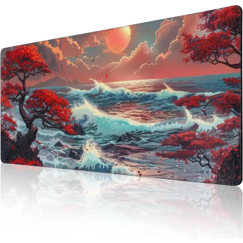 

Extra Large 48x24 Inch Sea Wave Mouse Pad - 3mm Thick, Non-Slip, Stitched Edge for Home/Office, XXXL Gaming Desk Mat