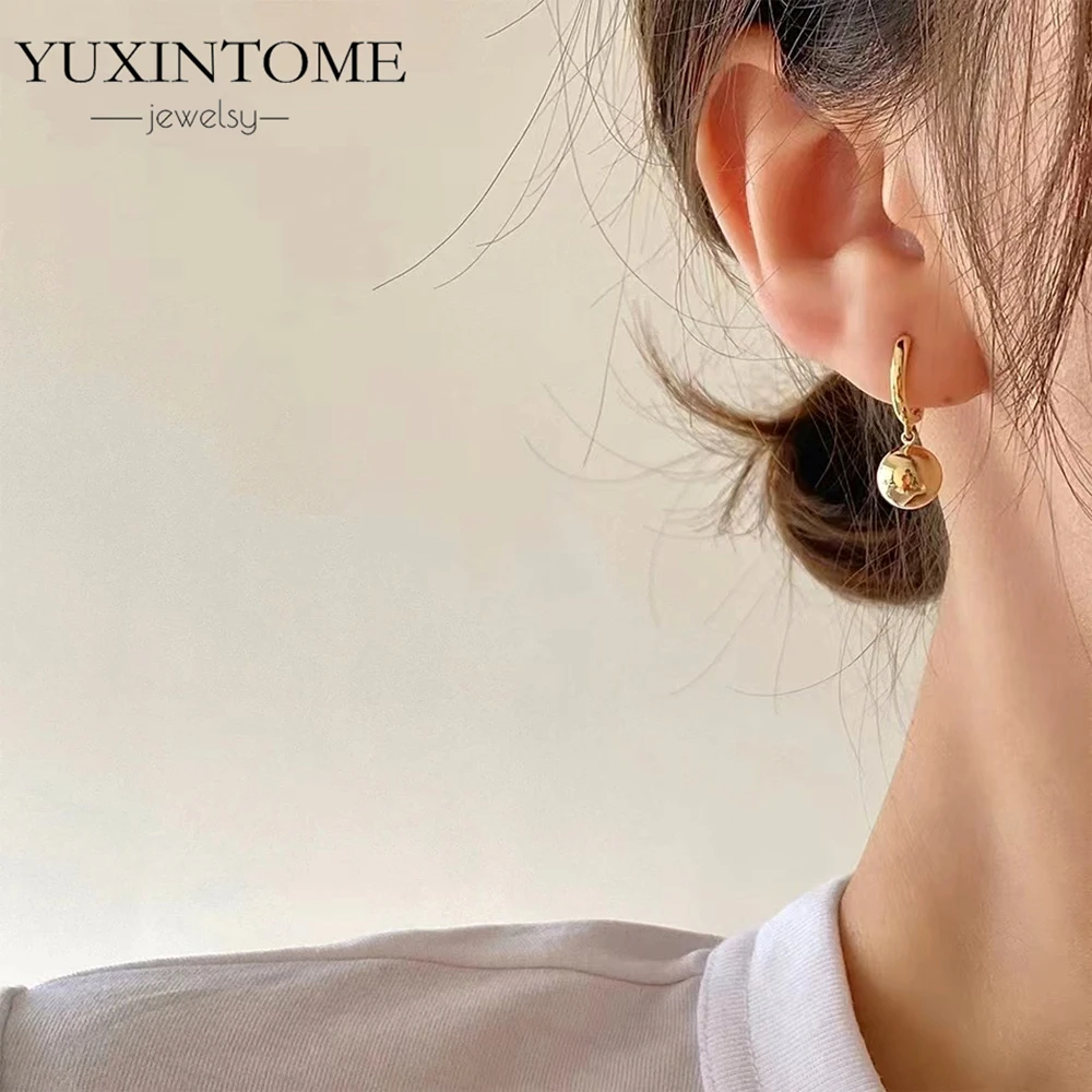 2025 Fashion 925 Sterling Silver Needle Minimalist Smooth Metal Ball Pendant Hoop Earrings for Women's Punk Rock Style Earrings