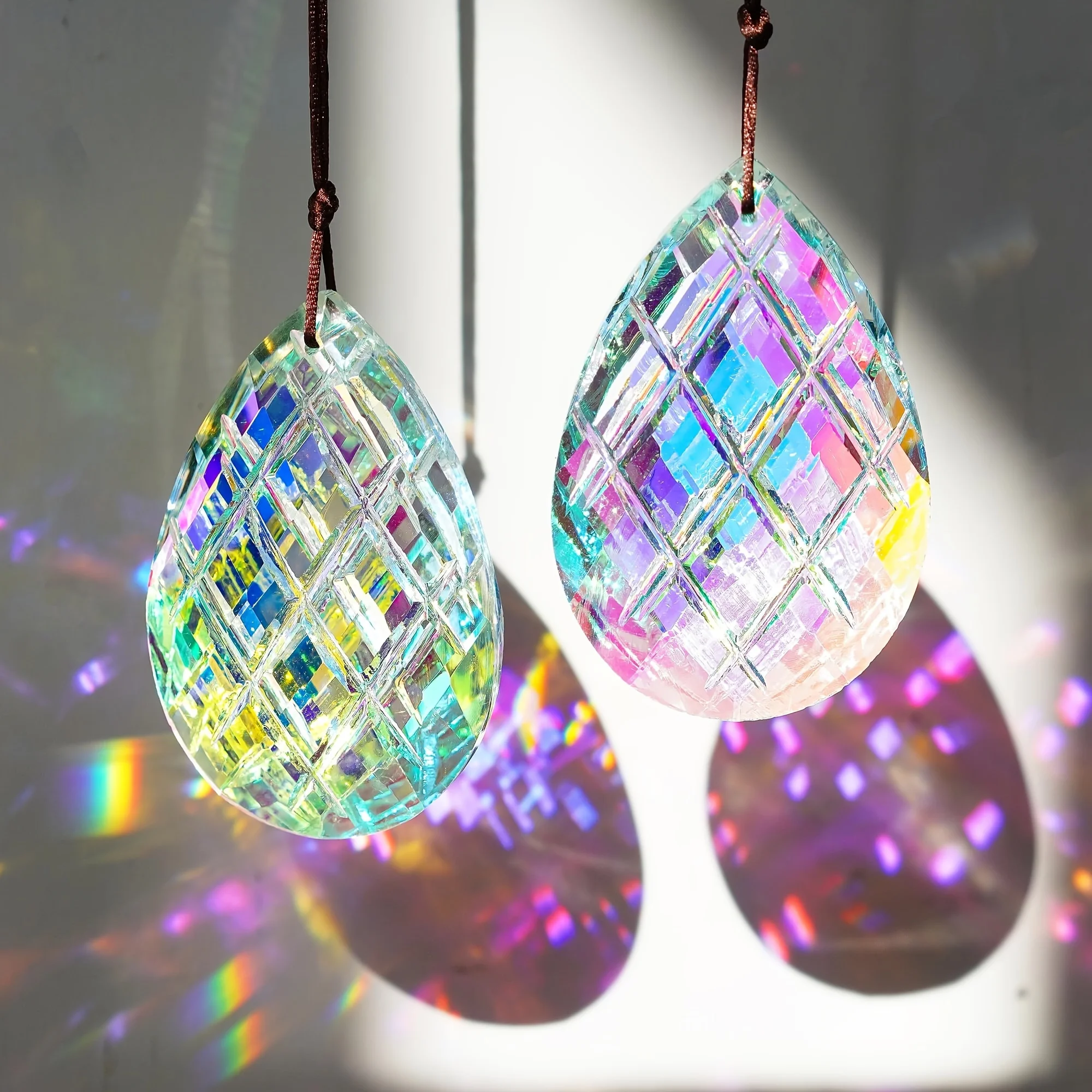 2pcs  Crystal Suncatcher Prism Pendant for Window Decor, 3inch AB Colored Crystal Prisms Rainbow Maker Garden Hanging Sun Catche