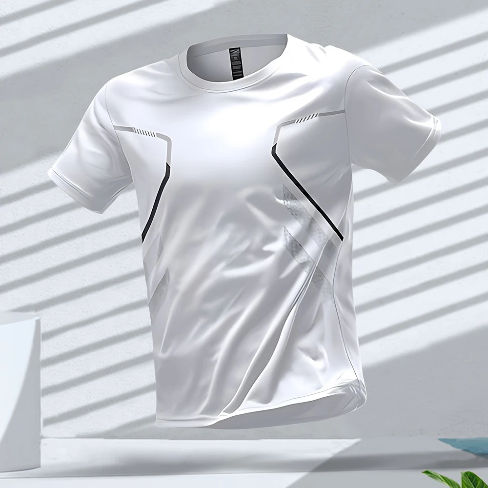 Men's T-Shirts Running Sportswear Color Block Men Breathable Short Sleeve Round Neck Sports Shirt Woman Gym Outdoor Workout Tee image 5