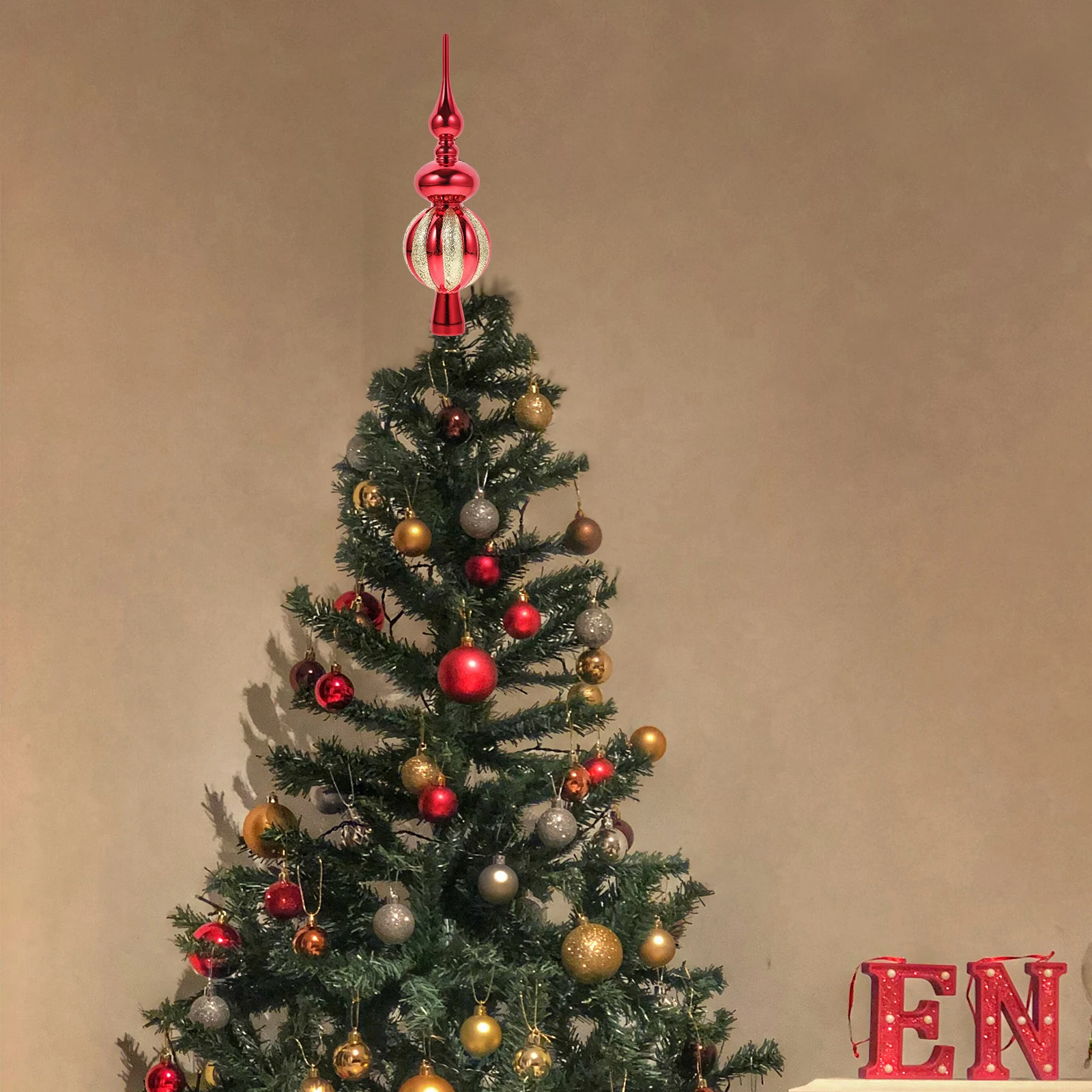 

Festive Spherical Xmas Tree Topper Strong Plastic Christmas Treetop Decoration Holiday Party Home Mall Decorations