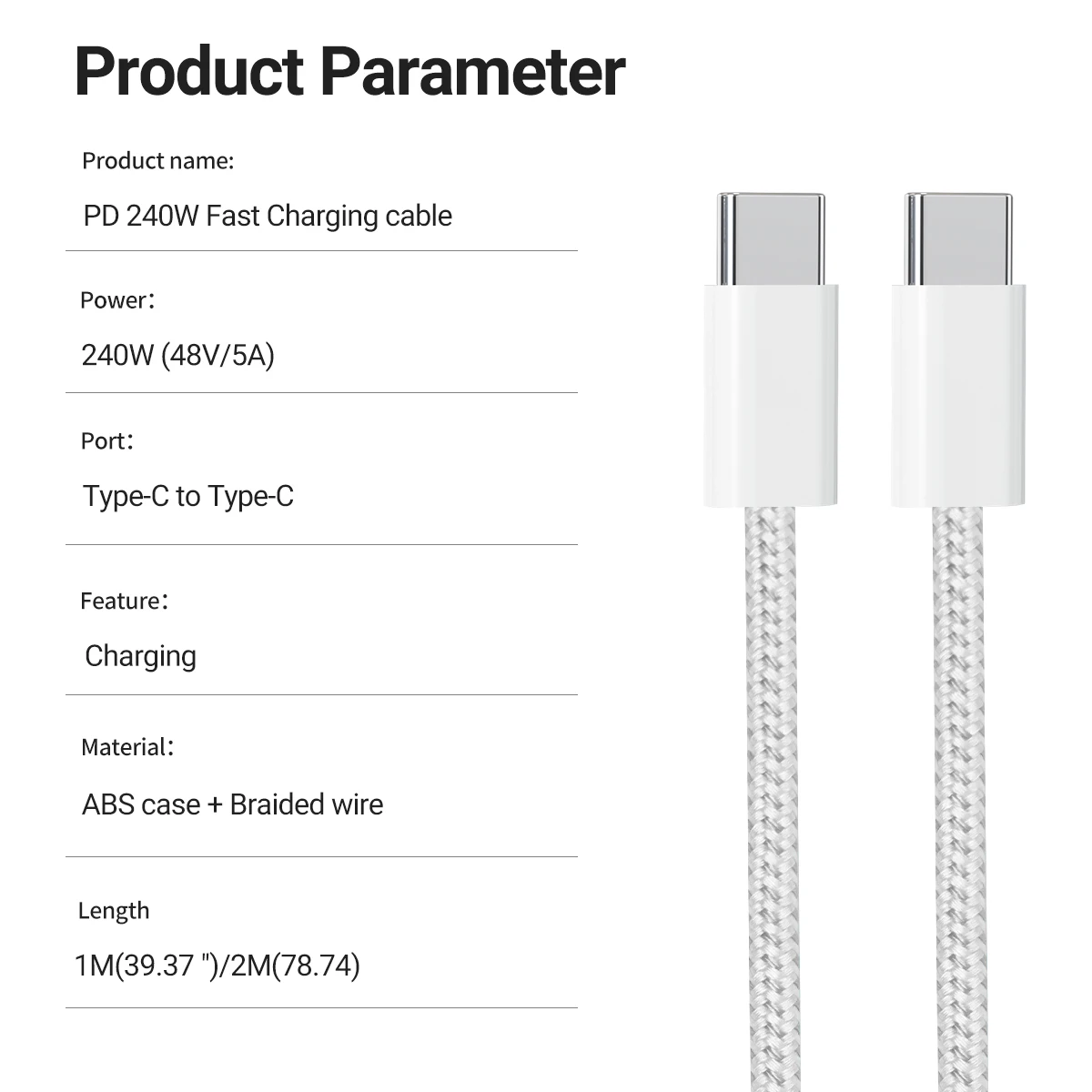 Gopala 고속 충전 USB C 브레이드 케이블, 아이폰 15 프로 맥스, 삼성 갤럭시 S24, S23, 맥북 프로, 에어용, 240W