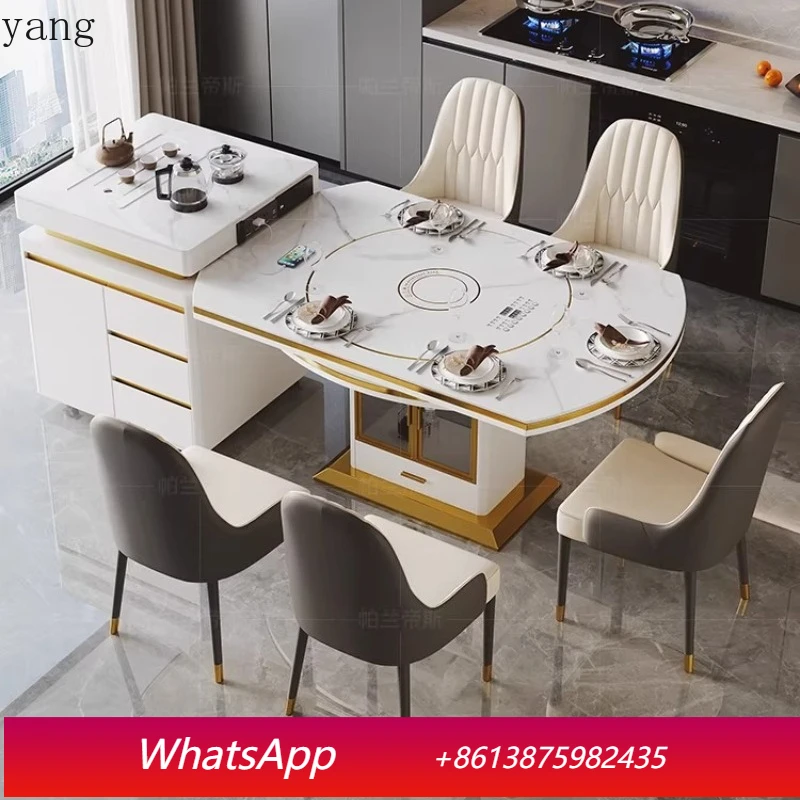 LMM dining table with induction cooker vegetable warming turntable retractable intelligent integrated movable
