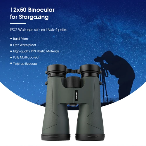 Imagen 2 del producto Telescopio SVBONY SA203 12x50 binoculares profesional potente BAK4 IPX7 equipo de Camping impermeable para observación de aves observación de estrellas
