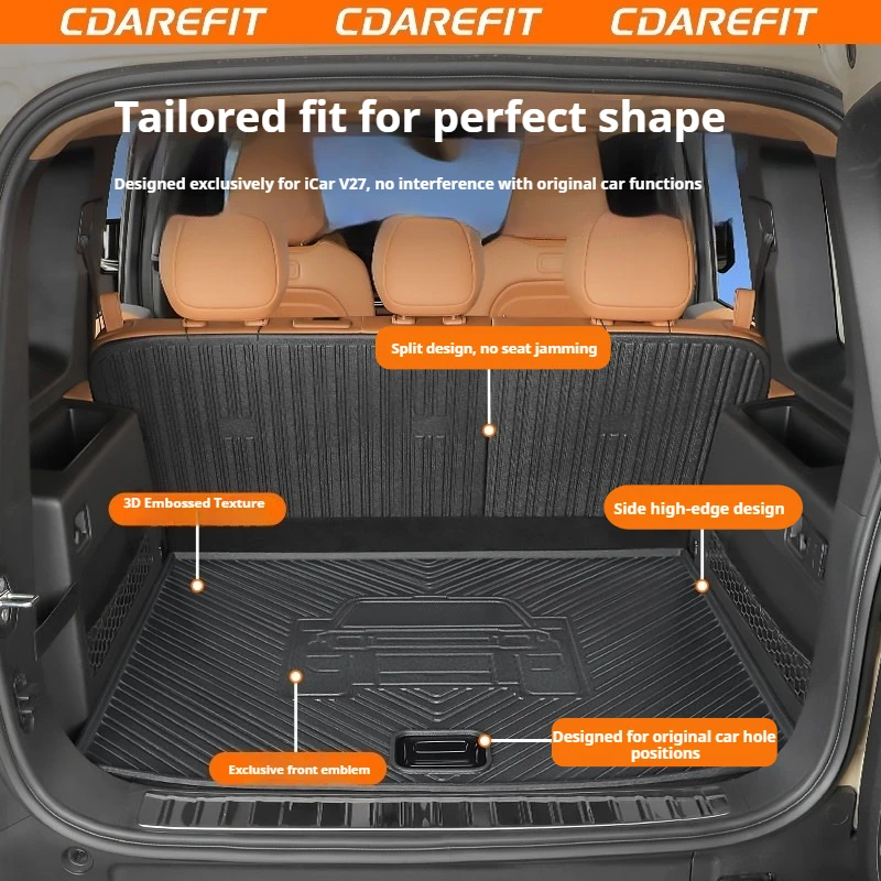 For Chery ICAUR V27 TPE Car Waterproof Trunk Mat Trunk Mat Backrest Full-Coverage Scratch-Resistant Durable Protective Mat