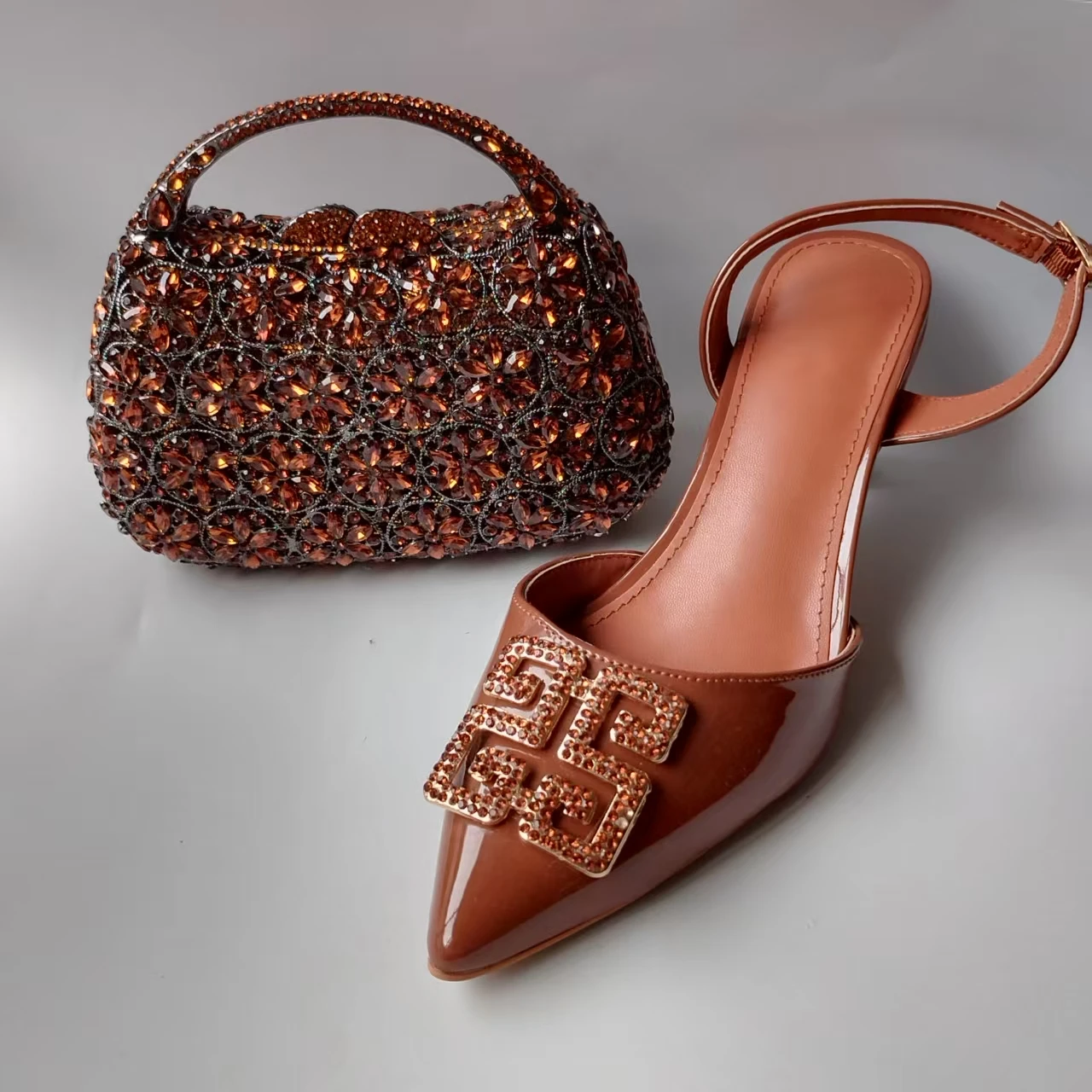 

LNATISNOVA Элегантный комплект из туфель на высоком каблуке и сумочки, украшенных кристаллами, для свадеб, свадебные босоножки на высоком каблуке с сумочкой-клатчем