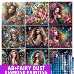 Fairy Dust AB Diy 5d Diamond Painting Flower Full Mosaic Embroidery Beautiful Woman Lady Jewelry Cross Stitch Kits