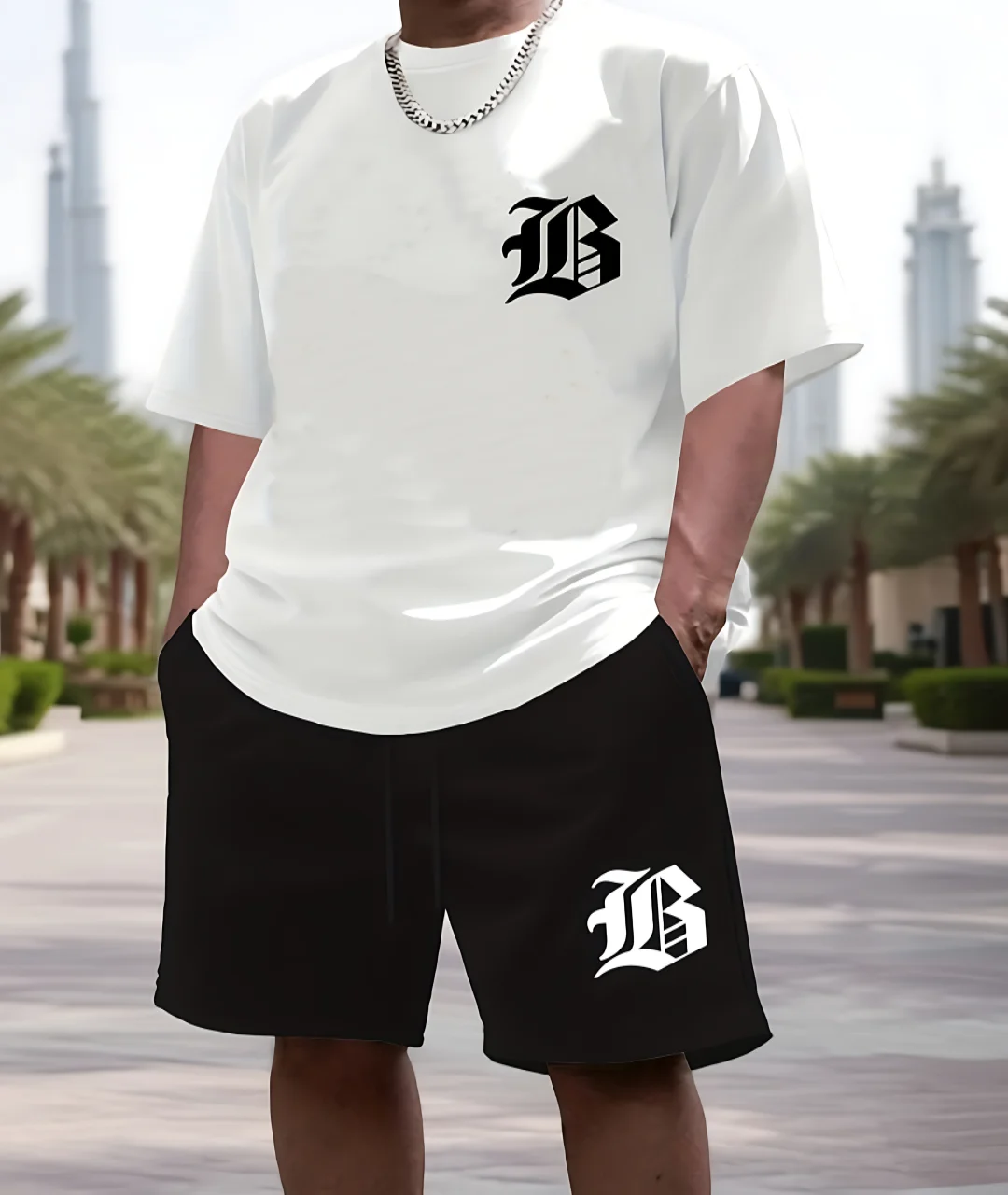 

The new men's set for summer 2025 is a casual fashionable simple soft comfortable and breathable 3D letter pattern print