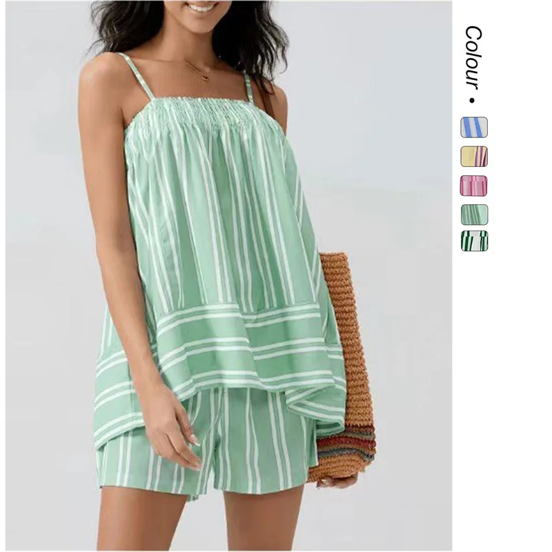 

25 Spring/summer Striped Fresh Camisole And Shorts Set 88253 Women's Formal Evening Gowns Sexy Party Prom Lace