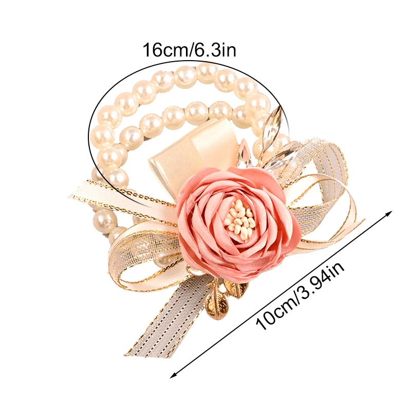 Ramillete de muñeca para novia, pulsera de dama de honor de boda, flor de mano de seda Artificial, flores rosas para accesorios de suministro de boda