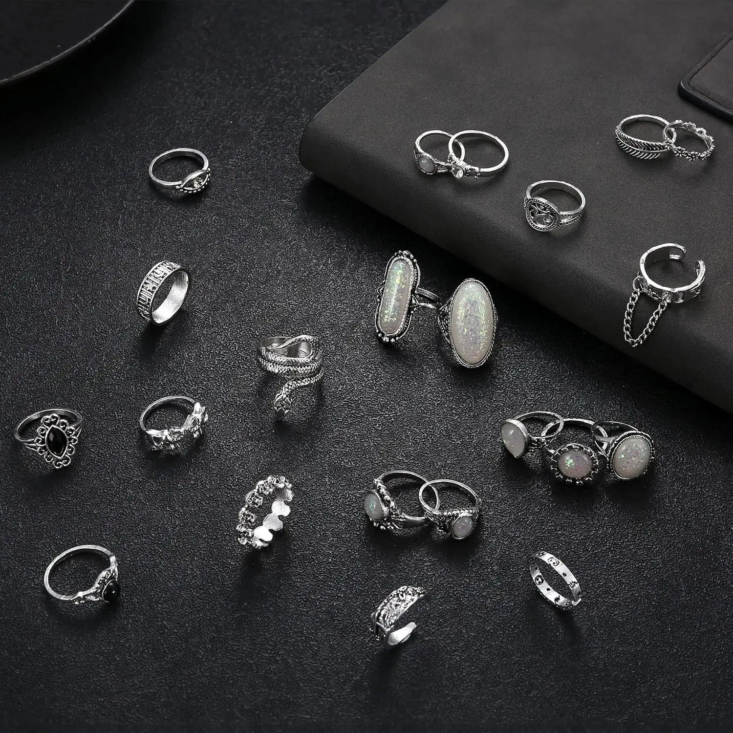 33Pcs Grunge Vintage Punk Necklace Jewelry Set Gothic Earrings Fairy Butterfly Boho Crystal Y2k Cross Pendent Butterfly Heart Choker Goth Stackable Knuckle Rings Adjustable Y2k Accessories for Women Men view 6