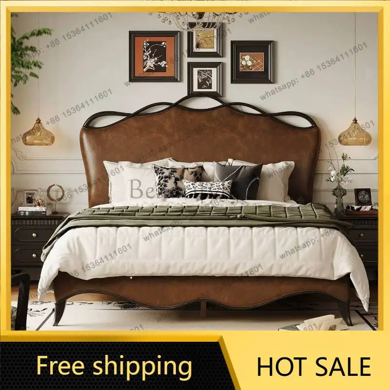 LJY Designs Brown Double Bed Elegant Luxury European Girl Wooden Double Bed 180X200 Modern Style Letto Matrimoniale Furniture Ho