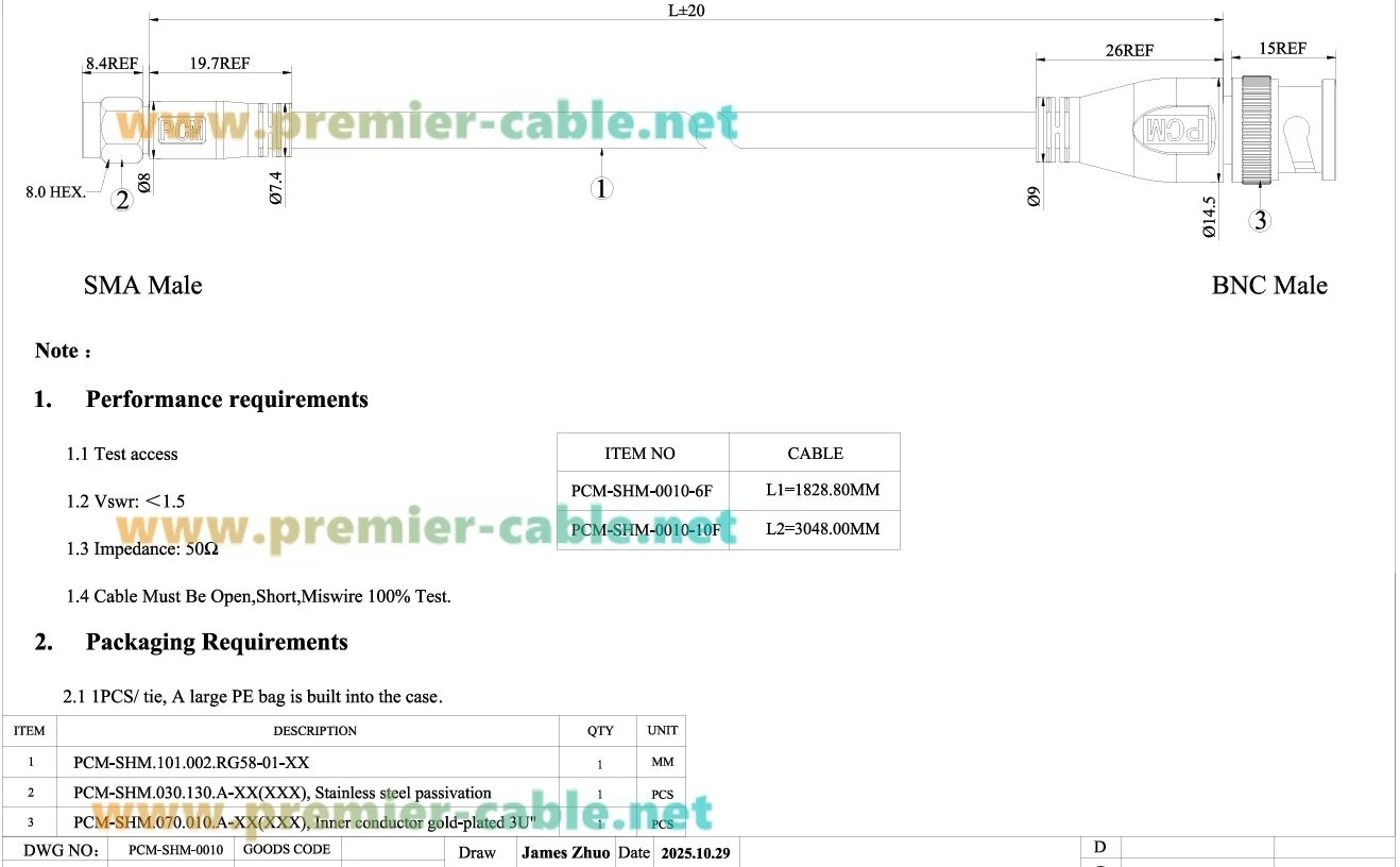 BNC zu SMA Kabel BNC Stecker auf SMA Stecker RG58 Koaxialkabel 50 Ohm Verlustarmes HF-Koaxialkabel für SDR-Radio, Amateurfunk, Antenne – Detail 1