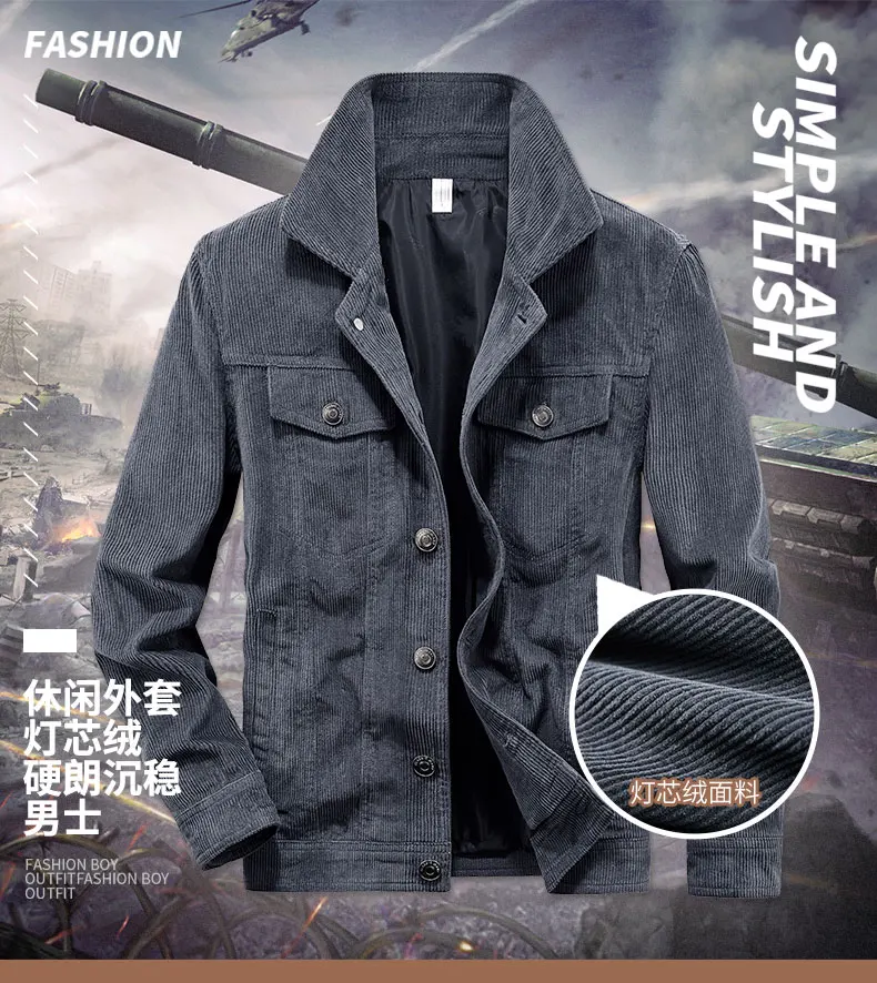 

Spring and Autumn Men's Fashion Leisure Outdoor Sports Retro Corduroy Coat Mountaineering Clothing Cotton Cargo Jacket
