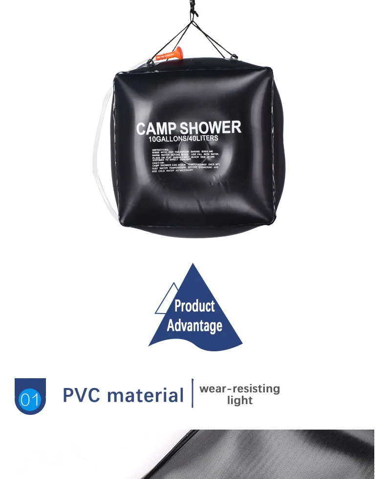 40L Outdoor-Badetaschen mit UV-Schutzbeschichtung, PVC-Solardusche mit Kunststoffschlauch, Outdoor-Badewassertasche zum Aufhängen – Detail 9