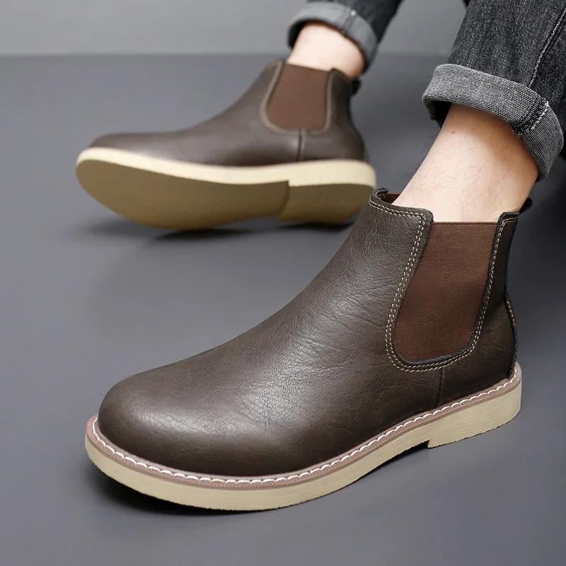 

Warm Fleece Lined High And Mid-Calf Boots British Style Casual Leather Work Boots Winter Thickened Rubber Sole Shoes